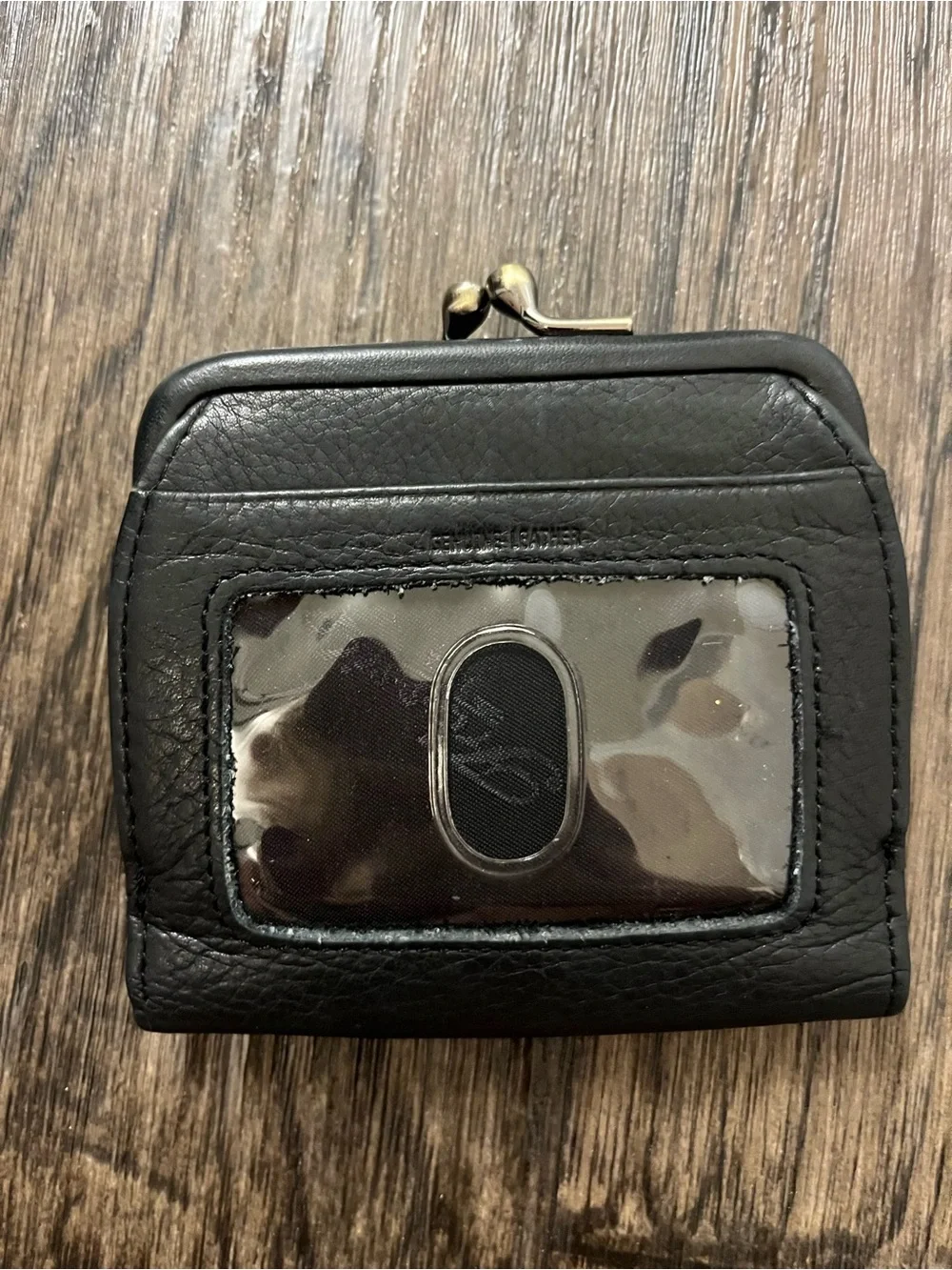 Fossil Black Leather Kiss-Lock Compact Wallet